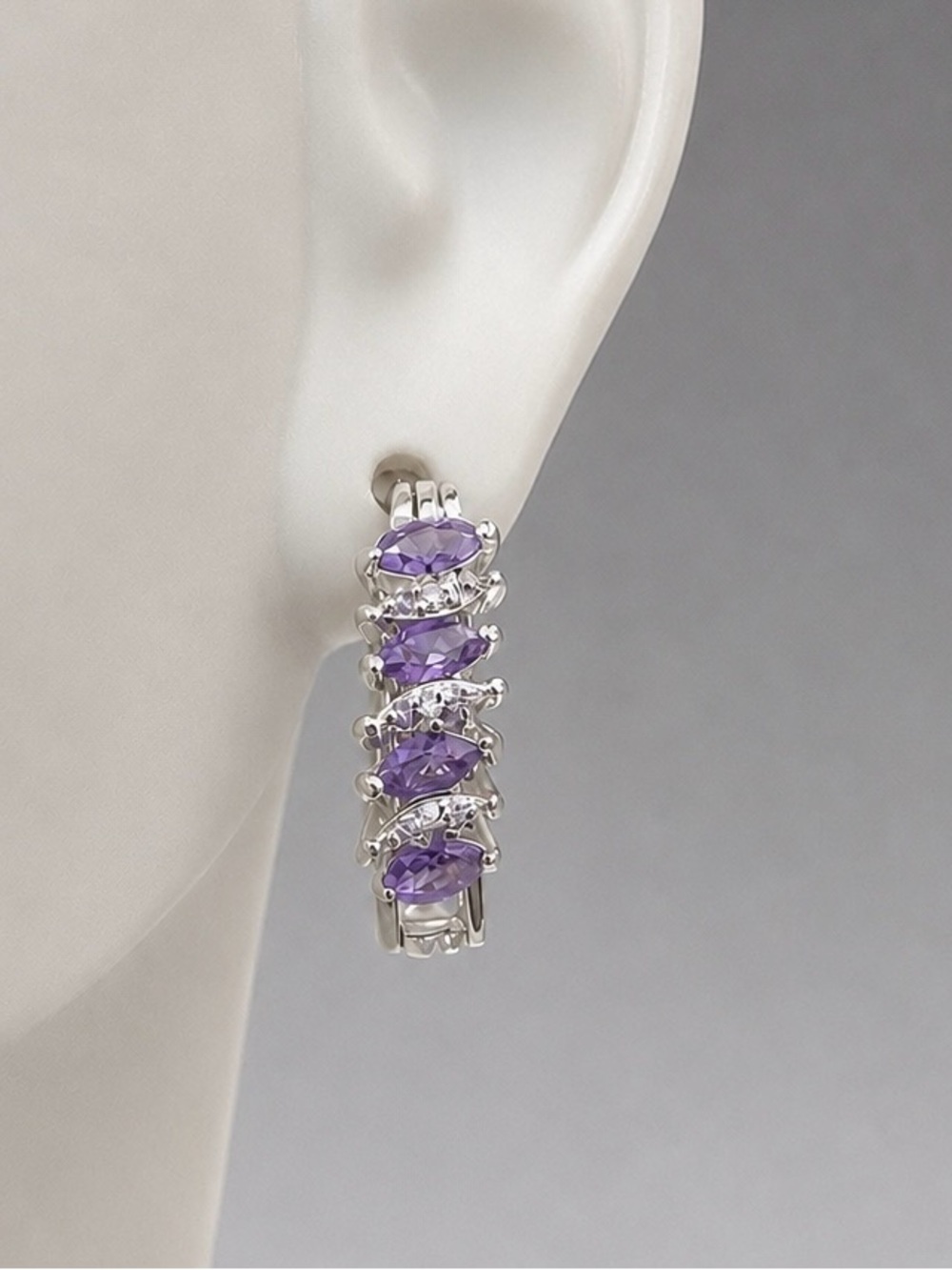 Sterling Silver Amethyst Diamond Illusion Earrings